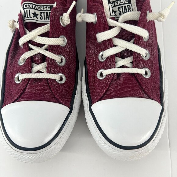 9 Women- Converse Chuck Taylor All Star Shoreline Slip On Maroon Silver Sneakers - Picture 4 of 15